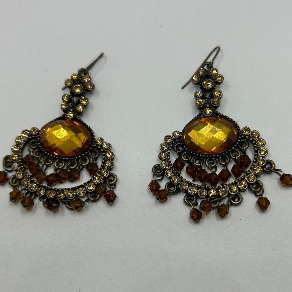 Vintage-Inspired Amber Crystal Chandelier Earrings